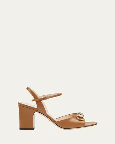 Gucci Lady Horsebit Leather Sandals In Luminous Wood