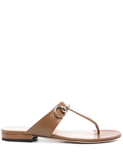 Gucci Lady Horsebit Leather Thong Sandals
