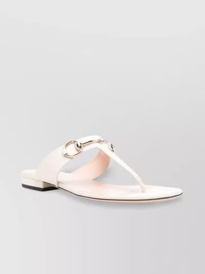 Gucci Lady Horsebit Leather Thong Sandals In White