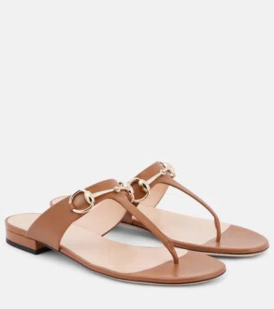 Gucci Lady Horsebit Leather Thong Sandals In Light Brown