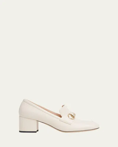Gucci Lady Horsebit Nappa Leather Pumps In White