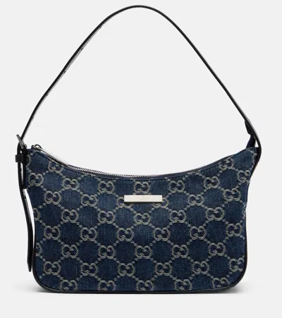Gucci Lady Lunetta Gg Small Denim Shoulder Bag In White
