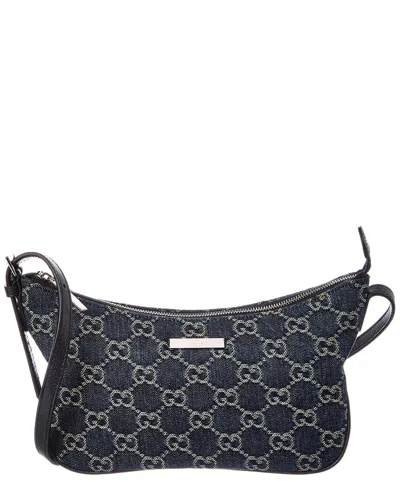 Gucci Lady Lunetta Small Gg Denim & Leather Shoulder Bag In Blue