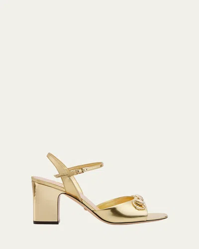 Gucci Lady Metallic Horsebit Ankle-strap Sandals In Gold