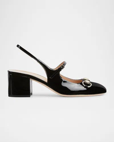 GUCCI LADY PATENT BIT SLINGBACK PUMPS