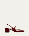 Gucci Square Toe Block Heel Patent Sling Back In Red