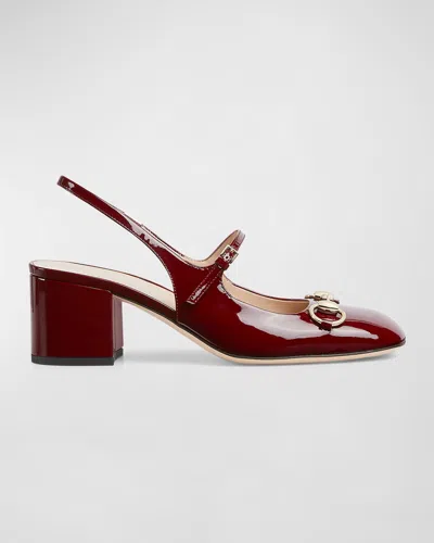 GUCCI LADY PATENT BIT SLINGBACK PUMPS