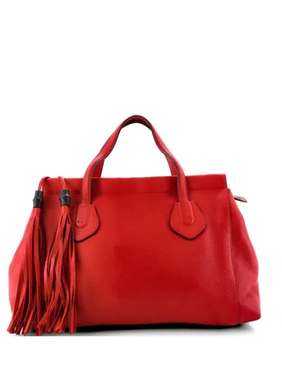 Pre-owned Gucci Lady Tassel Top Handle Bag Leather Medium Satchel In Red