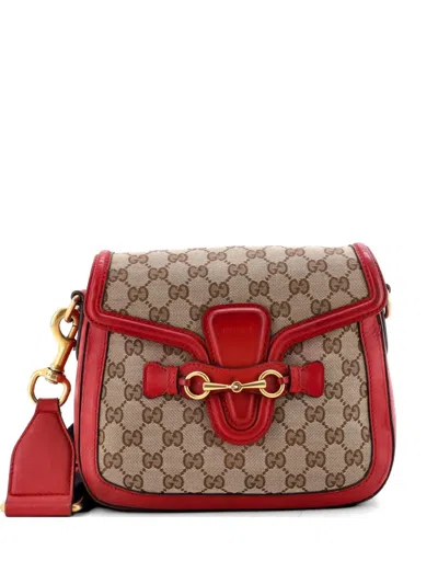 Pre-owned Gucci Lady Web Gg Canvas Medium Shoulder Bag In Brown