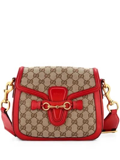 Pre-owned Gucci Lady Web Gg Canvas Medium Shoulder Bag In Brown