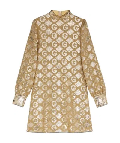 Gucci Lamé G Rhombi Jacquard Dress In Nude