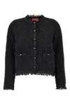 Gucci Black Crewneck Jacket With Double G Logo Buttons In Tech Fabric Woman