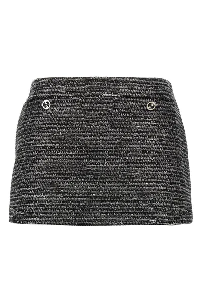 Gucci Shimmering Metallic Tweed Textured Skirt In Black