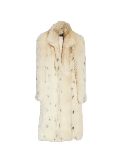 Gucci Long-haired Shearling Jacket With Stand Collar And Asymmetric Hook Closure In Neutral