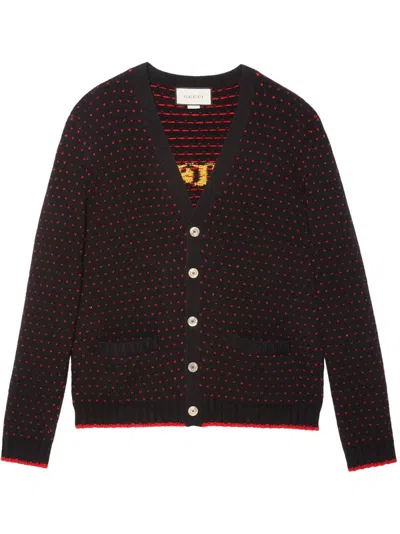 Gucci Lamb Intarsia Cardigan In Black