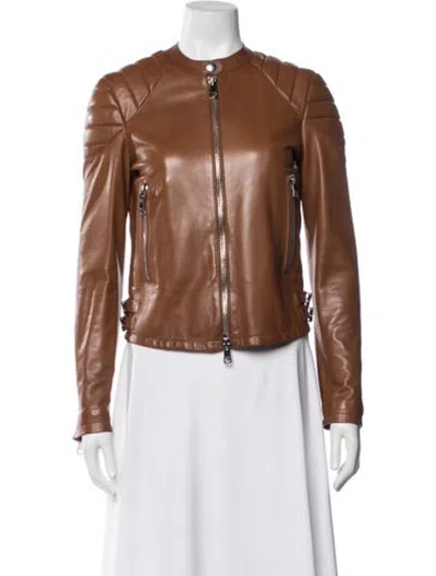 Pre-owned Gucci Lamb Leather Biker Jacket In Brown