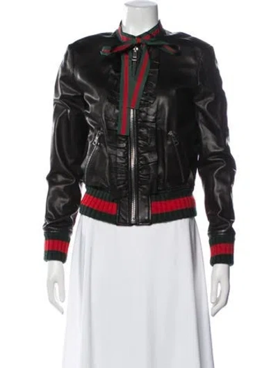 Pre-owned Gucci Lamb Leather Bomber Jacket In Black