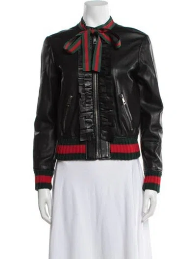 Pre-owned Gucci Lamb Leather Bomber Jacket In Black