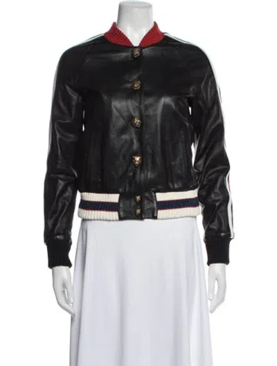 Pre-owned Gucci Lamb Leather Bomber Jacket In Black/metallic
