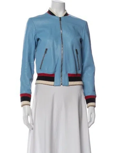 Pre-owned Gucci Lamb Leather Bomber Jacket In Blue