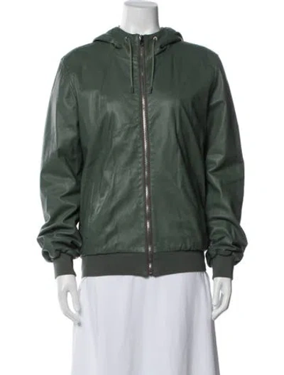 Pre-owned Gucci Lamb Leather Bomber Jacket In Green
