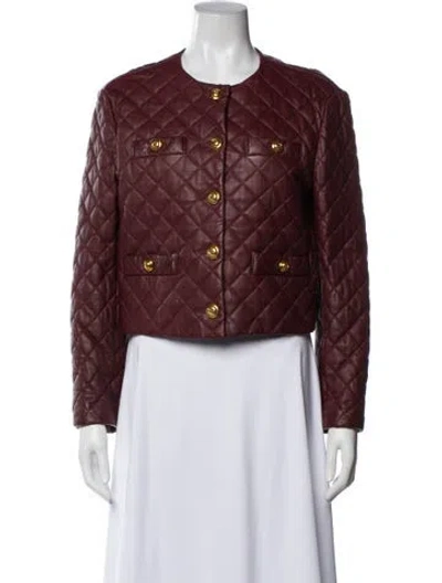 Pre-owned Gucci Lamb Leather Plaid Print Biker Jacket In Burgundy