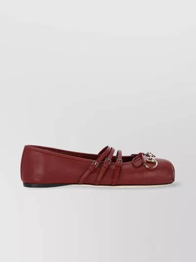 Gucci Lamb Leather Strappy Ballerinas In Red