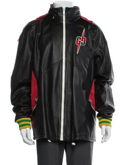 Pre-owned Gucci Lamb Leather Striped Windbreaker In Black