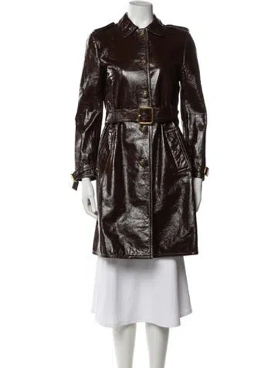 Pre-owned Gucci Lamb Leather Trench Coat In Brown