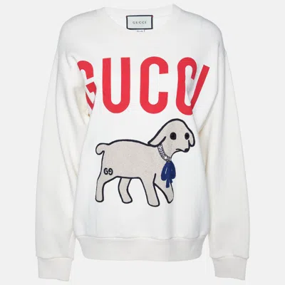 Pre-owned Gucci Lamb Patch Cotton Oversized Sweatshirt S In Cream