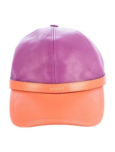 Pre-owned Gucci Lambskin Baseball Cap In Orange/purple