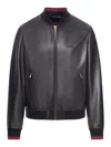 Gucci Black Bomber Jacket With Front Logo In Nappa Leather And Mesh Man In Black