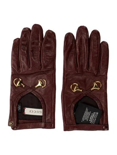 Pre-owned Gucci Lambskin Horsebit Embellished Gloves In Burgundy