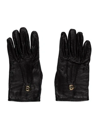 Pre-owned Gucci Lambskin Leather Gloves In Black