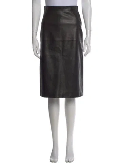 Pre-owned Gucci Lambskin Midi Length Skirt W/ Tags In Black