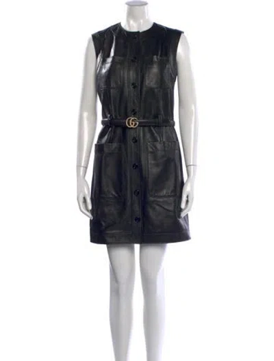 Pre-owned Gucci Lambskin Mini Dress In Black