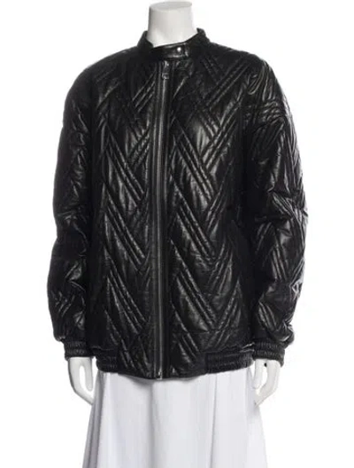 Pre-owned Gucci Lambskin Patterned Bomber Jacket In Black