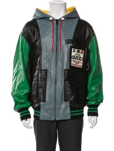 Pre-owned Gucci Lambskin Striped Varsity Jacket In Green