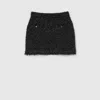 Gucci Black Skirt With Gg Buttons And Fringed Hem In Tech Fabric Woman In Black
