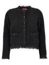 Gucci Black Crewneck Jacket With Double G Logo Buttons In Tech Fabric Woman In Blue
