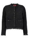 Gucci Black Crewneck Jacket With Double G Logo Buttons In Tech Fabric Woman