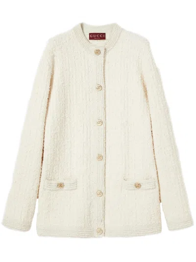 Gucci Longline Crewneck Cardigan Front Pockets Design In Neutral