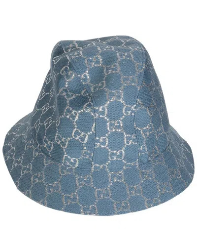 Gucci Lamè Gg Monogram Bucket Hat Xl (authentic Pre-loved) In Blue