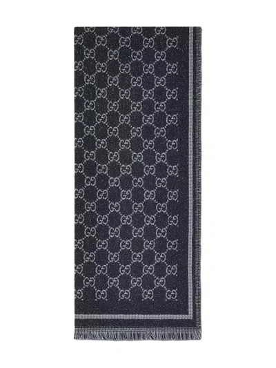 Gucci Reversible Wool Scarf Fringe Trim In Multi