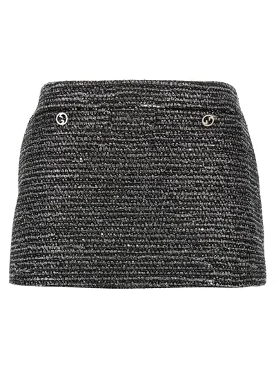 Gucci Shimmering Metallic Tweed Textured Skirt In Black