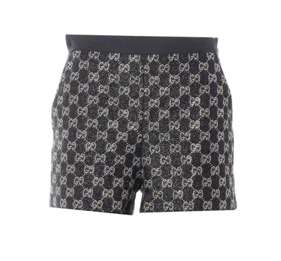 Gucci Lame Tweed Wool Embroidered Shorts In Gray