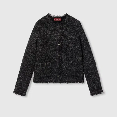 Gucci Lamé Woven Cardigan In Black
