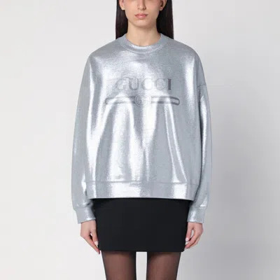 Gucci Laminated Cotton Silver Sweatshirt With Logo