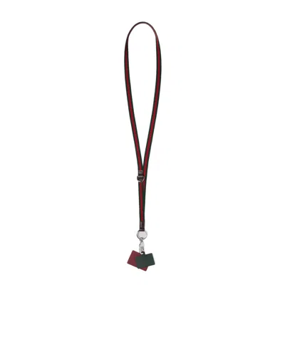 Gucci Lanyard Phone Holder With Web In Green