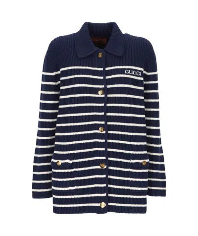 Gucci Lapel Button Knit Cardigan In Black